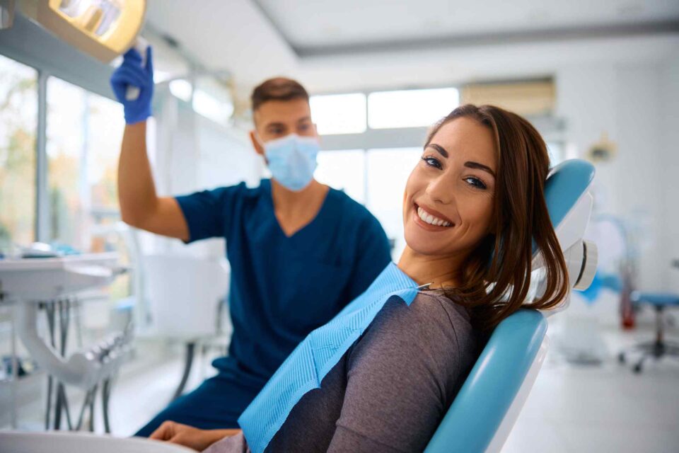 A woman in dental chair during cosmetic dentistry consultation in Columbus, OH